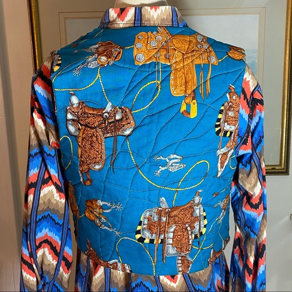 Horse saddle teal quilted vest - Picture 3 of 5
